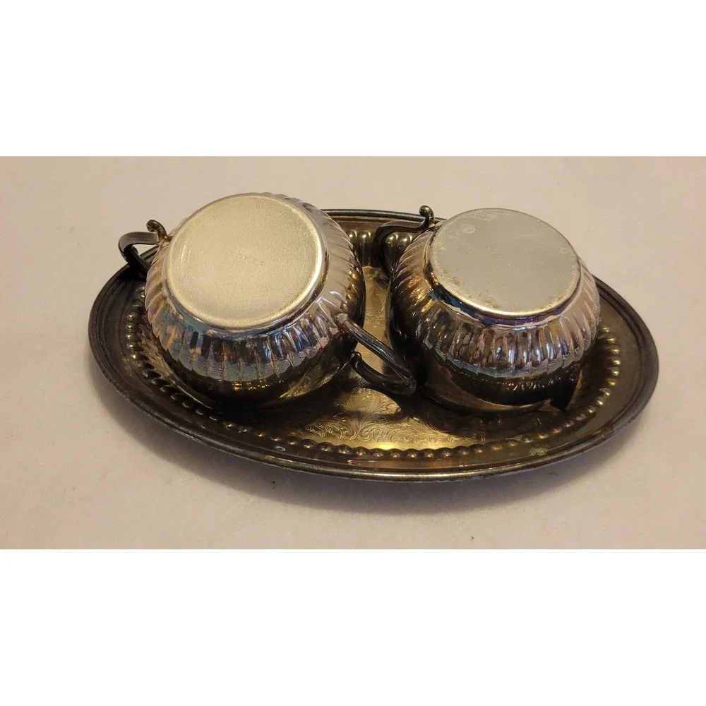 Vtg Oneida‎ Creamer Sugar Tray Set Silver Regency Tea Service MCM Tarnished